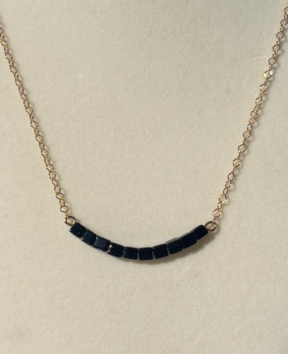 Black Square Bead Bar Necklace