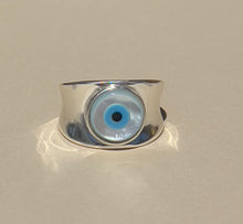 Load image into Gallery viewer, Mother of Pearl Protective Evil Eye Ring