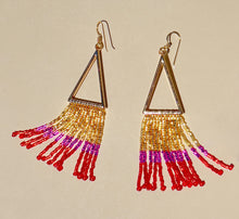 Load image into Gallery viewer, Gold, Fuchsia, Red Beaded Earrings