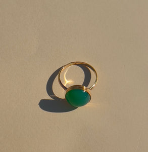 Green Round Chrysoprase Chalcedony Gold Ring