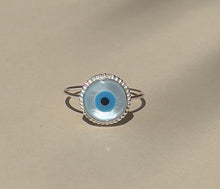 Load image into Gallery viewer, Mother of Pearl Protective Evil Eye Ring